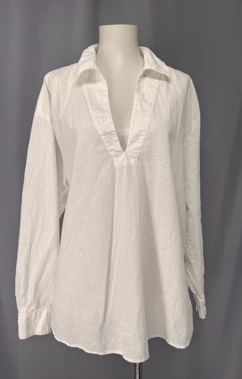 H&M Tunic Womens Medium White Long Sleeve Linen Blend Boho Minimalist Shirt